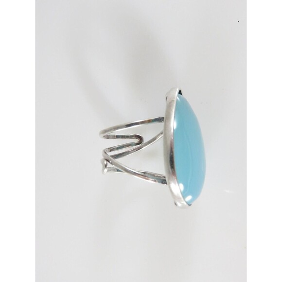 Boho Fun Sky Blue Large Polished Glass Silver Plate Adjustable Ring - Picture 4 of 5